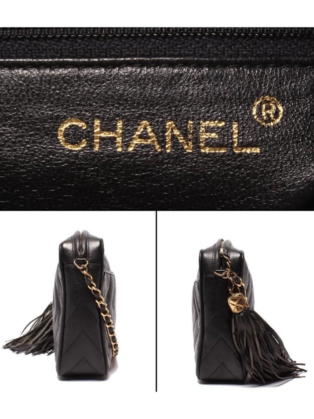 Chanel Chain Shoulder Bag CC Logo with Tassel Chez Blanc Stitching Gold Caviar - Picture 4 of 10